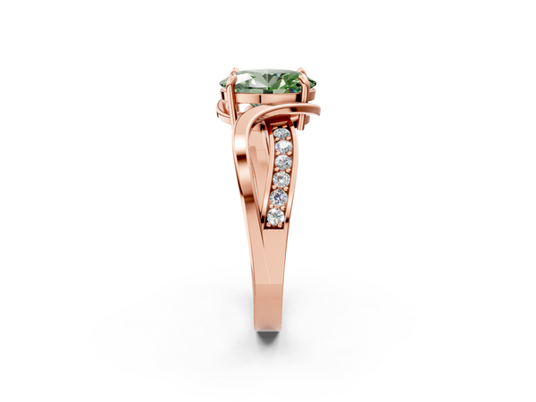 Rose gold Fancy Green Oval  Solitaire Twisted Band with Prong Setting