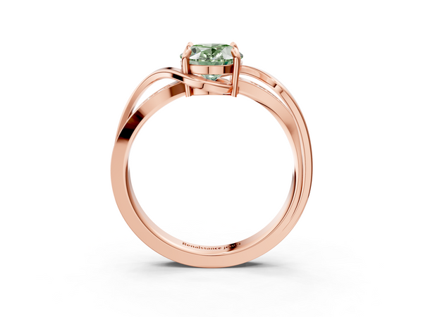 Rose gold Fancy Green Oval  Solitaire Twisted Band with Prong Setting