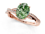 Rose gold Fancy Green Oval  Solitaire Twisted Pave Diamond Ring with Four-Prong Setting_13