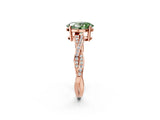 Rose gold Fancy Green Oval  Solitaire Twisted Pave Diamond Ring with Four-Prong Setting_14