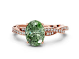 Rose gold Fancy Green Oval  Solitaire Twisted Pave Diamond Ring with Four-Prong Setting_80