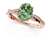 Rose gold Fancy Green Oval  Solitaire Twisted Pave Diamond Ring with Four-Prong Setting_81
