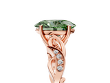 Rose gold Fancy Green Oval  Solitaire Vine Band with Milgrain Prong Setting_8