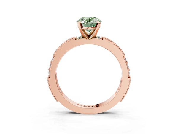 Rose gold Fancy Green Oval  Solitaire with Pavé Band and Four-Prong Setting