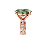Rose gold Fancy Green Oval  Solitaire with Pavé Band and Four-Prong Setting_323