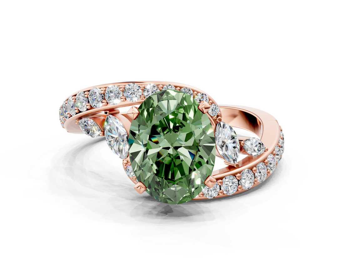 Rose gold Fancy Green Oval  Solitaire with Pavé Twist Band and Four-Prong Setting_79