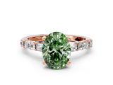 Rose gold Fancy Green Oval  Solitaire with Side Baguettes and Channel Set Band_115