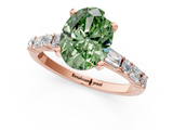 Rose gold Fancy Green Oval  Solitaire with Side Baguettes and Channel Set Band_116