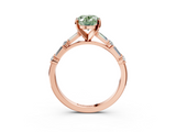 Rose gold Fancy Green Oval  Solitaire with Side Baguettes and Channel Set Band_118