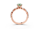 Rose gold Fancy Green Oval  Solitaire with Side Stones on a Pavé Band and Four-Prong Setting_26