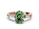 Rose gold Fancy Green Oval  Solitaire with Tapered Baguette Side Stones on a Classic Band with Four-Prong Setting_112
