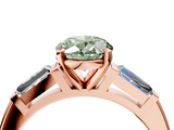 Rose gold Fancy Green Oval  Solitaire with Tapered Baguette Side Stones on a Classic Band with Four-Prong Setting_116