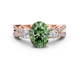 Rose gold Fancy Green Oval  Three-Stone Diamond Ring with Pavé Split Shank and Four-Prong Setting_93