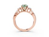 Rose gold Fancy Green Oval  Three-Stone Diamond Ring with Pavé Split Shank and Four-Prong Setting_96