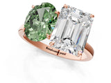 Rose gold Fancy Green Oval  and Emerald Cut Toi Moi Ring with Prong Setting_64