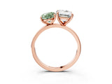 Rose gold Fancy Green Oval  and Emerald Cut Toi Moi Ring with Prong Setting_66