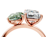 Rose gold Fancy Green Oval  and Emerald Cut Toi Moi Ring with Prong Setting_67
