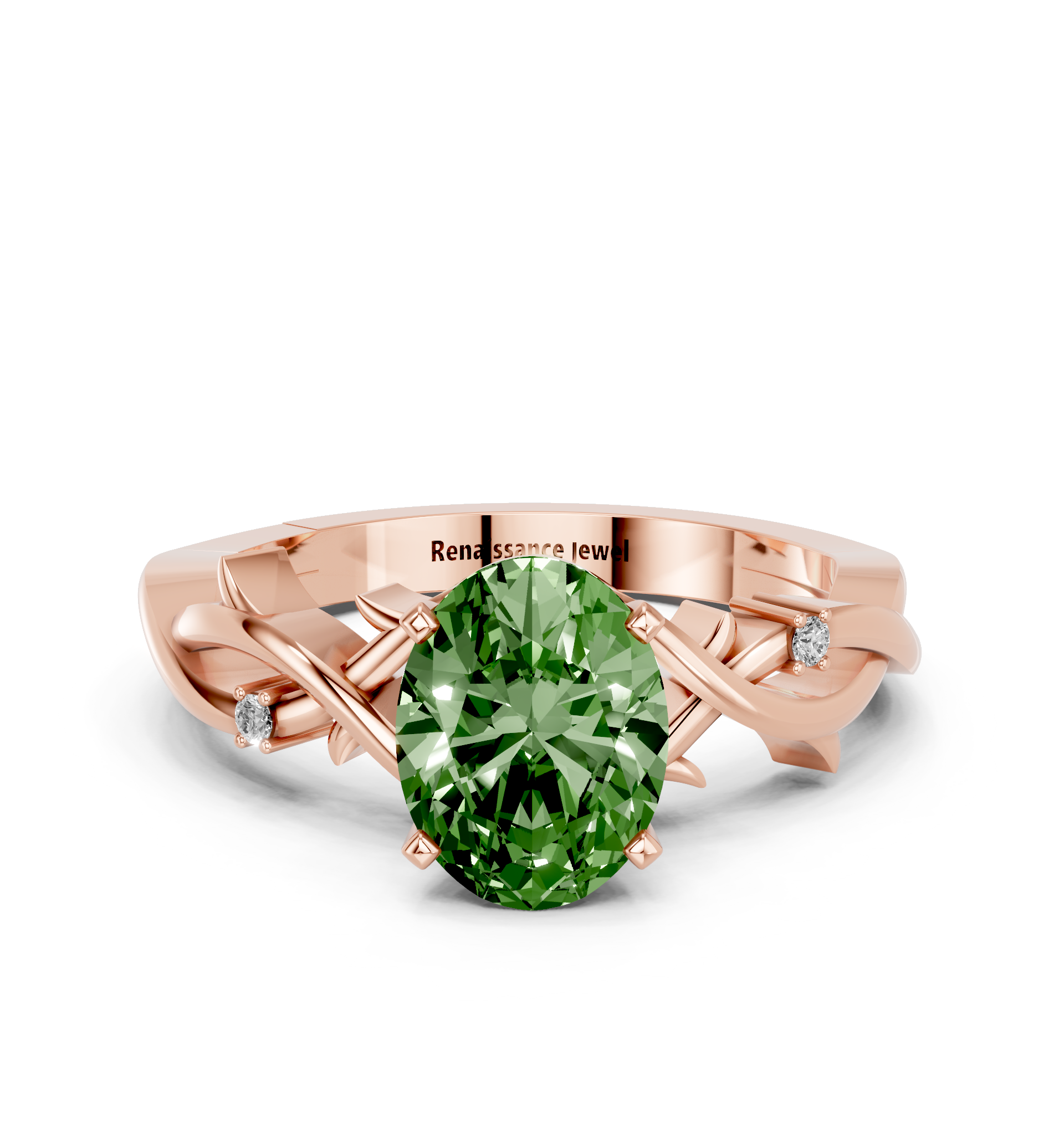 Rose gold Fancy Green Oval cut Solitaire Twisted Band Prong Setting Ring_15