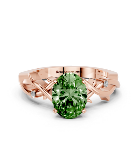 Rose gold Fancy Green Oval cut Solitaire Twisted Band Prong Setting Ring_15