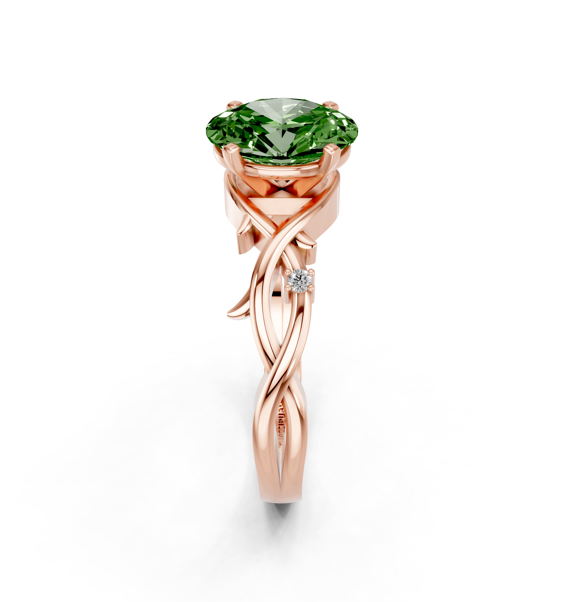 Rose gold Fancy Green Oval cut Solitaire Twisted Band Prong Setting Ring_8