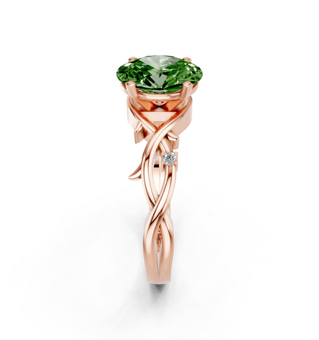 Rose gold Fancy Green Oval cut Solitaire Twisted Band Prong Setting Ring_8