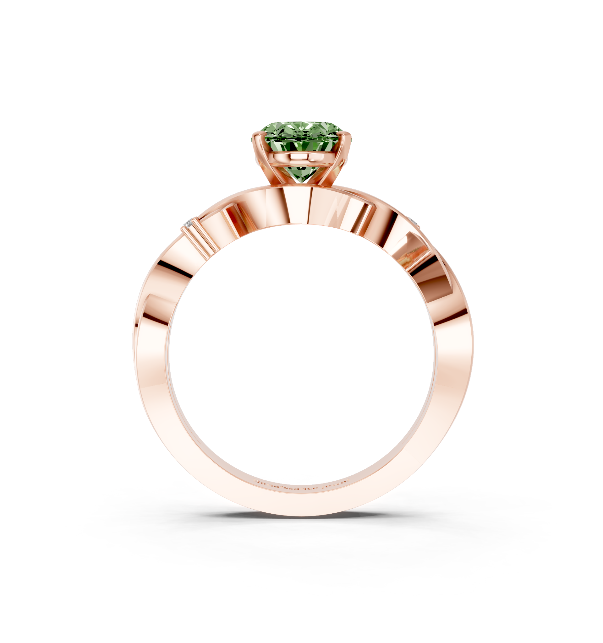 Rose gold Fancy Green Oval cut Solitaire Twisted Band Prong Setting Ring_9