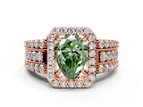 Rose gold Fancy Green Pear -Cut Halo Diamond Ring with Split Shank and Four-Prong Setting_90