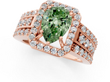 Rose gold Fancy Green Pear -Cut Halo Diamond Ring with Split Shank and Four-Prong Setting_91