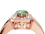 Rose gold Fancy Green Pear -Cut Halo Diamond Ring with Split Shank and Four-Prong Setting_94