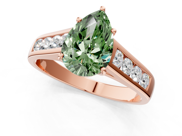 Rose gold Fancy Green Pear  Brilliant Channel-Set Solitaire Ring with Four-Prong Setting