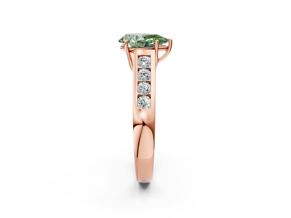 Rose gold Fancy Green Pear  Brilliant Channel-Set Solitaire Ring with Four-Prong Setting