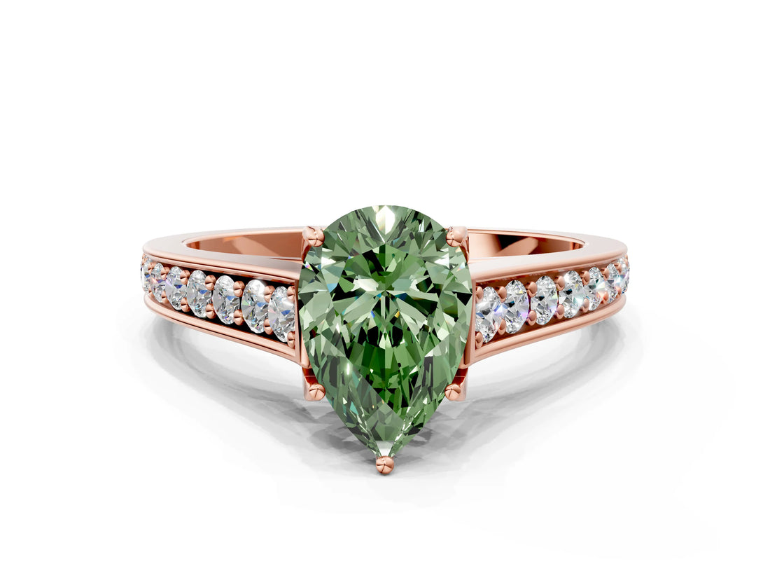 Rose gold Fancy Green Pear  Brilliant Cut Diamond Engagement Ring with Pavé Band and Four-Prong Setting_49