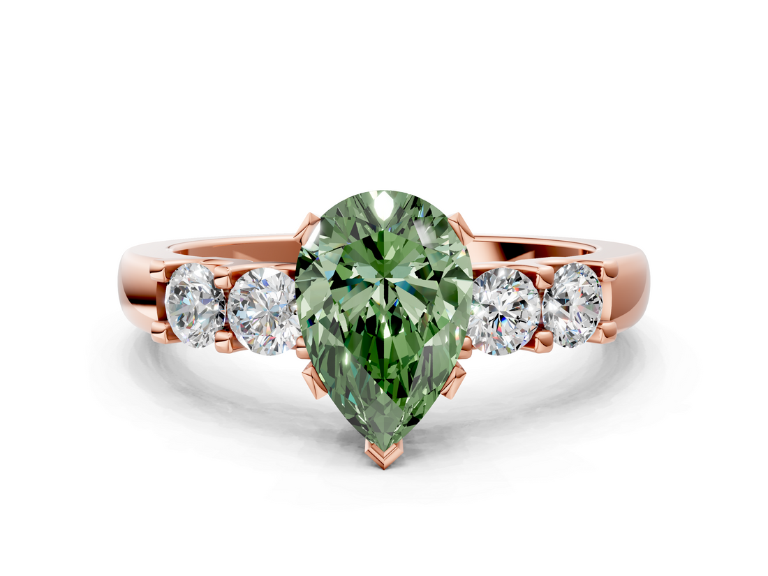 Rose gold Fancy Green Pear  Brilliant Cut Diamond Five-Stone Prong Set Engagement Ring with Channel Band_3