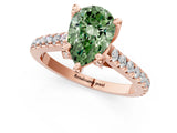 Rose gold Fancy Green Pear  Brilliant Diamond Solitaire with Pavé Band and Four-Prong Setting 1
