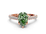 Rose gold Fancy Green Pear  Brilliant Diamond Solitaire with Pavé Band and Four-Prong Setting