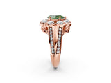 Rose gold Fancy Green Pear  Brilliant Flower Halo Diamond Split Shank Ring_23