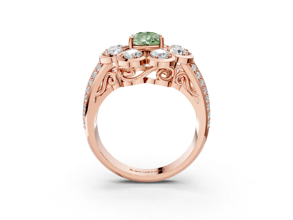 Rose gold Fancy Green Pear  Brilliant Flower Halo Diamond Split Shank Ring