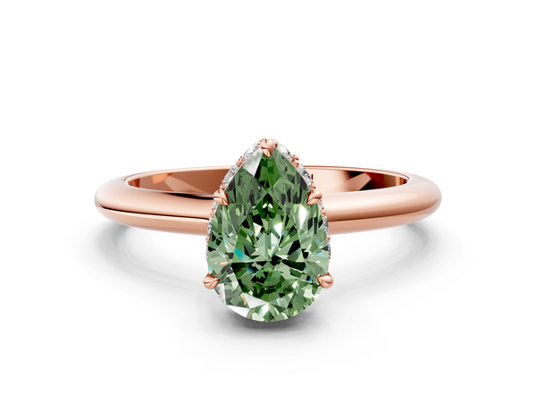 Rose gold Fancy Green Pear  Brilliant Solitaire Engagement Ring with Six-Prong Setting and Classic Band