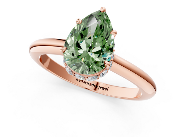 Rose gold Fancy Green Pear  Brilliant Solitaire Engagement Ring with Six-Prong Setting and Classic Band