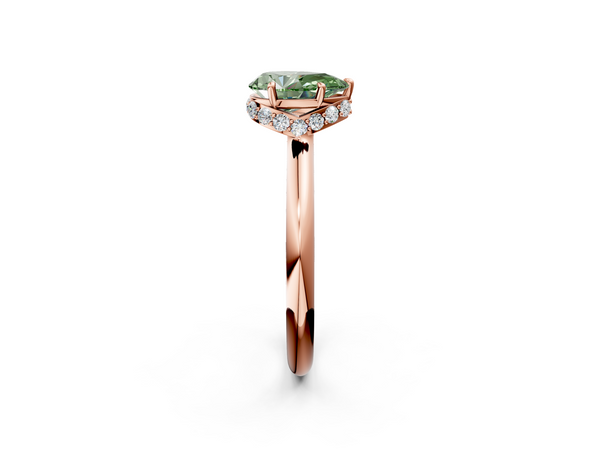 Rose gold Fancy Green Pear  Brilliant Solitaire Engagement Ring with Six-Prong Setting and Classic Band