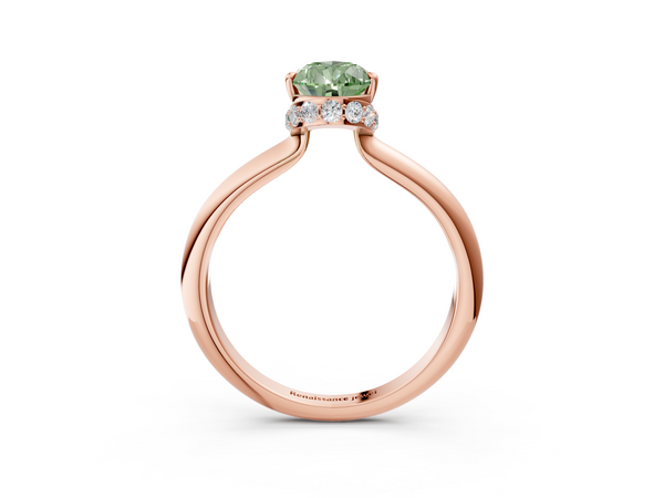 Rose gold Fancy Green Pear  Brilliant Solitaire Engagement Ring with Six-Prong Setting and Classic Band