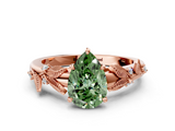 Rose gold Fancy Green Pear  Brilliant Solitaire with Leaf Motif Band and Four-Prong Setting_63