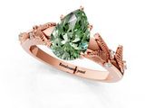 Rose gold Fancy Green Pear  Brilliant Solitaire with Leaf Motif Band and Four-Prong Setting_64