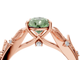 Rose gold Fancy Green Pear  Brilliant Solitaire with Leaf Motif Band and Four-Prong Setting_67