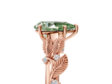 Rose gold Fancy Green Pear  Brilliant Solitaire with Leaf Motif Band and Four-Prong Setting_68