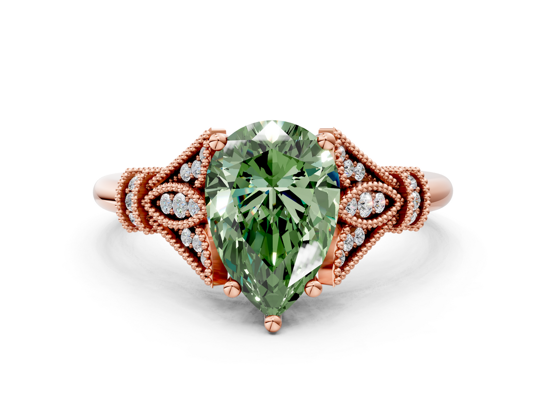 Rose gold Fancy Green Pear  Brilliant Solitaire with Pave Band and Four-Prong Setting_20