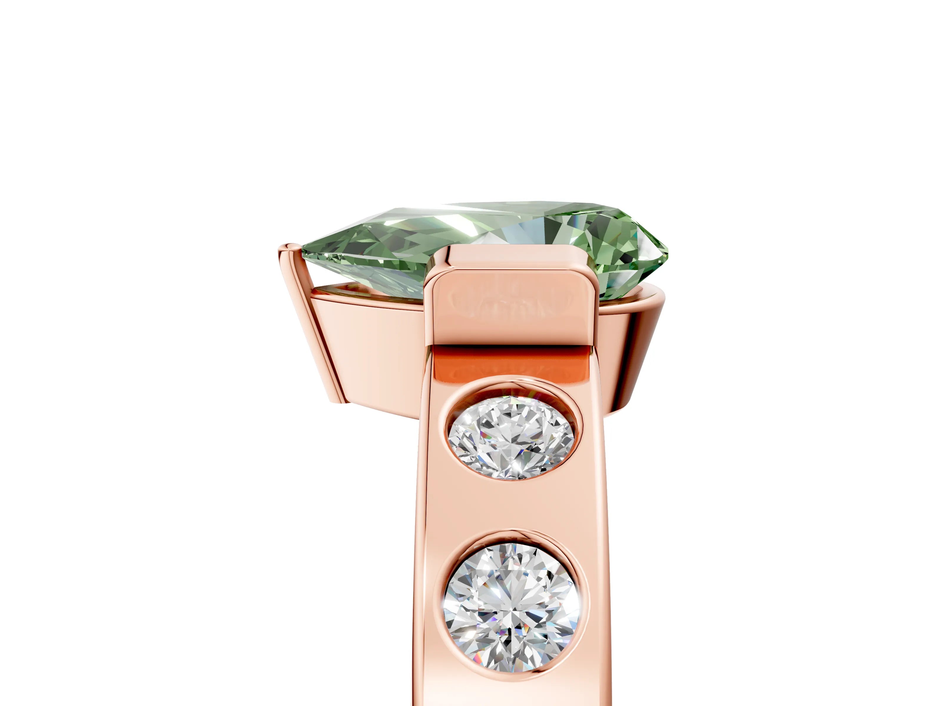 Rose gold Fancy Green Pear Cut Brilliant Channel-Set Diamond Ring with Bezel Prong Setting_5