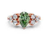 Rose gold Fancy Green Pear Cut Brilliant Diamond Cluster Accent Solitaire Ring with Prong Setting