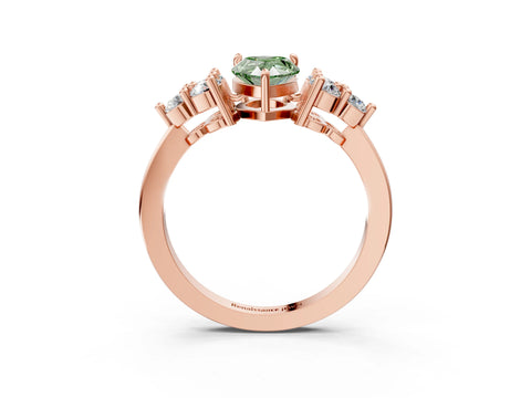 Rose gold Fancy Green Pear Cut Brilliant Diamond Cluster Accent Solitaire Ring with Prong Setting_3