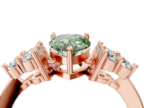 Rose gold Fancy Green Pear Cut Brilliant Diamond Cluster Accent Solitaire Ring with Prong Setting_4
